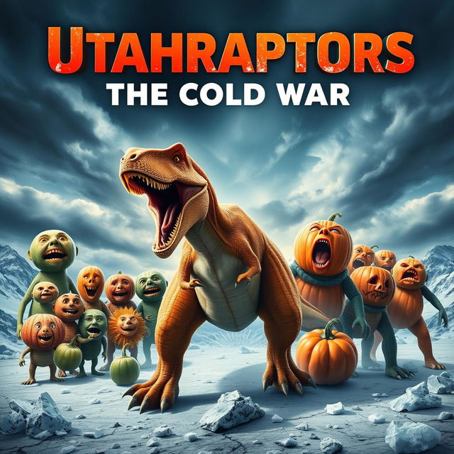 A dynamic movie poster titled "Utahraptors: The Cold War" featuring a compelling scene with unique characters