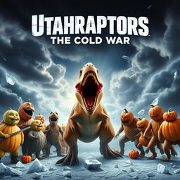 A dynamic movie poster titled "Utahraptors: The Cold War" featuring a compelling scene with unique characters