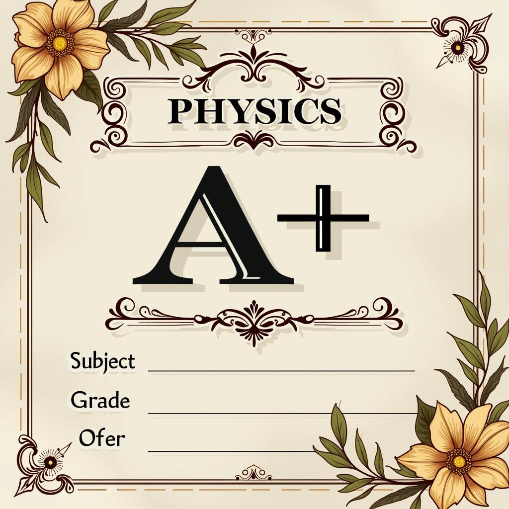 A beautifully designed report card template highlighting an A+ grade in Physics