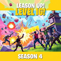 A dynamic and vibrant illustration depicting the excitement and energy of leveling up in Fortnite during Season 4