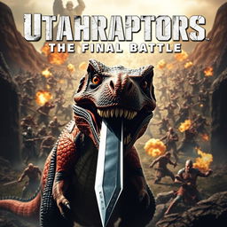 A dramatic action movie poster titled "Utahraptors: The Final Battle" highlighting a tense moment with a Utahraptor prominently in the foreground