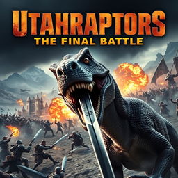 A dramatic action movie poster titled "Utahraptors: The Final Battle" highlighting a tense moment with a Utahraptor prominently in the foreground