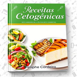 A vibrant and attractive cookbook cover featuring ketogenic recipes by author Feliphe Cordeiro