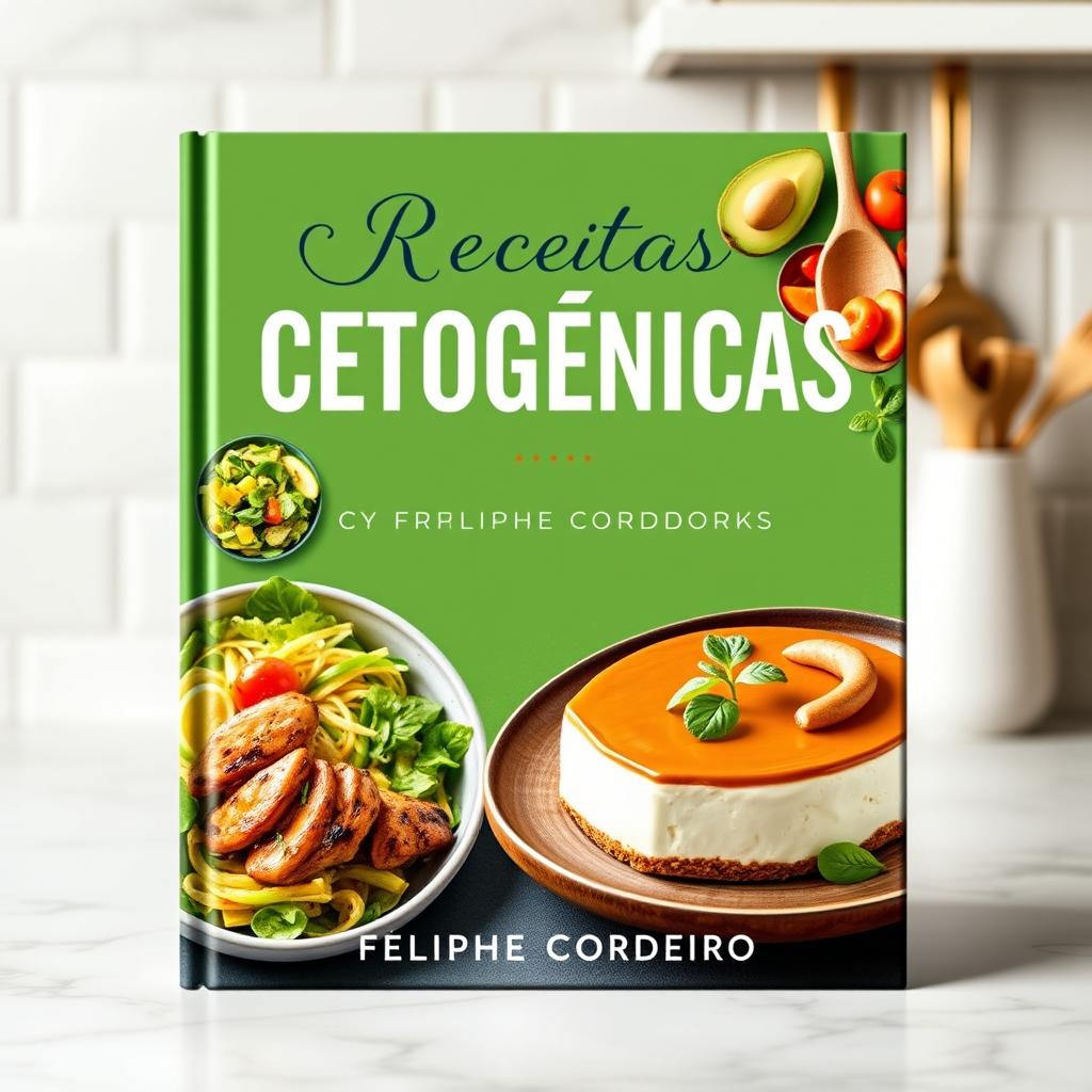 A vibrant and attractive cookbook cover featuring ketogenic recipes by author Feliphe Cordeiro