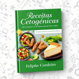 A vibrant and attractive cookbook cover featuring ketogenic recipes by author Feliphe Cordeiro