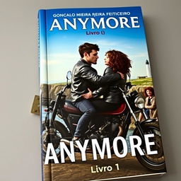 Book cover featuring a skinny white teenage biker with dark hair and tattoos wearing a black leather jacket, sitting on a custom motorcycle with his curly-haired mulatto girlfriend who is also wearing a biker jacket