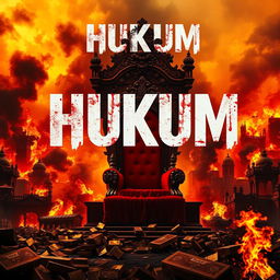 A dramatic movie poster featuring a red throne in the center, surrounded by the burning cityscape resembling Kolkata