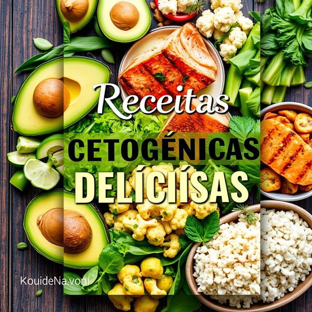 An ebook cover design featuring the title "Receitas Cetogênicas Deliciosas" in elegant, bold typography