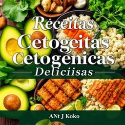 An ebook cover design featuring the title "Receitas Cetogênicas Deliciosas" in elegant, bold typography