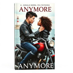 Book cover showing a skinny white teenage biker with short dark hair and tattoos, wearing a leather jacket, sitting on a custom motorcycle