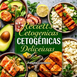 An ebook cover design featuring the title "Receitas Cetogênicas Deliciosas" in elegant, bold typography, with the author name "Feliphe Cordeiro" elegantly placed at the bottom