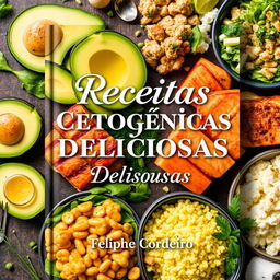 An ebook cover design featuring the title "Receitas Cetogênicas Deliciosas" in elegant, bold typography, with the author name "Feliphe Cordeiro" elegantly placed at the bottom