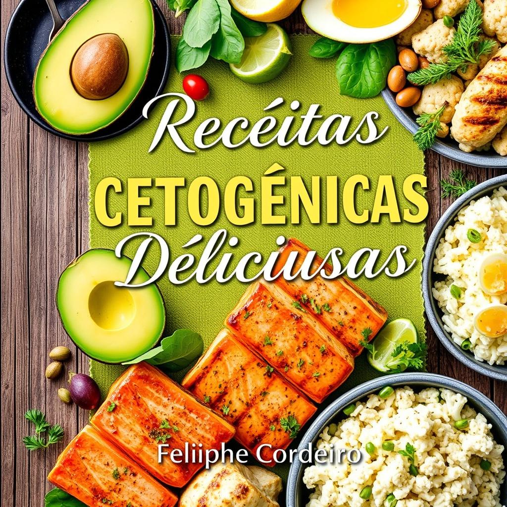 An ebook cover design featuring the title "Receitas Cetogênicas Deliciosas" in elegant, bold typography, with the author name "Feliphe Cordeiro" elegantly placed at the bottom