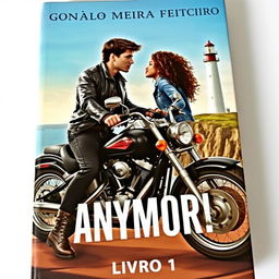 A romantic book cover featuring two teenage bikers on a Harley Davidson motorcycle, gazing into each other's eyes