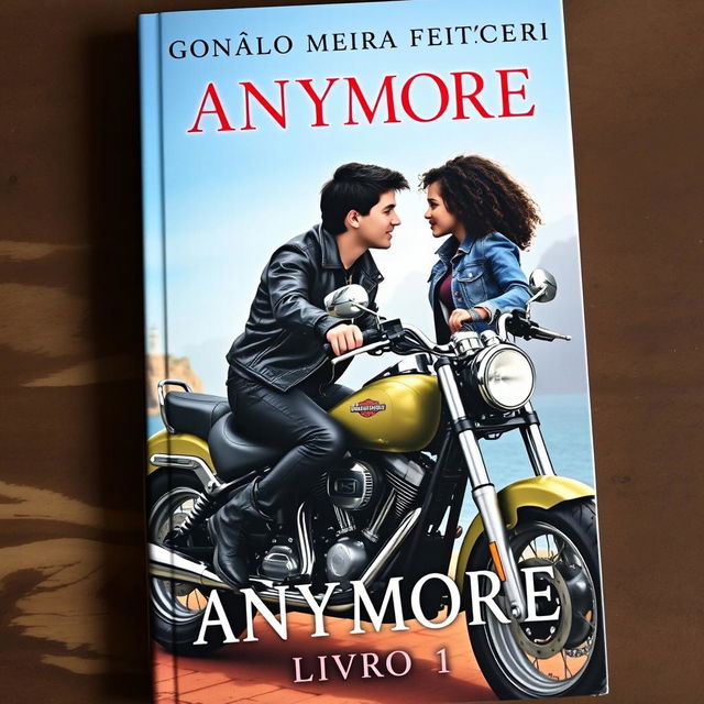 A romantic book cover featuring two teenage bikers on a Harley Davidson motorcycle, gazing into each other's eyes