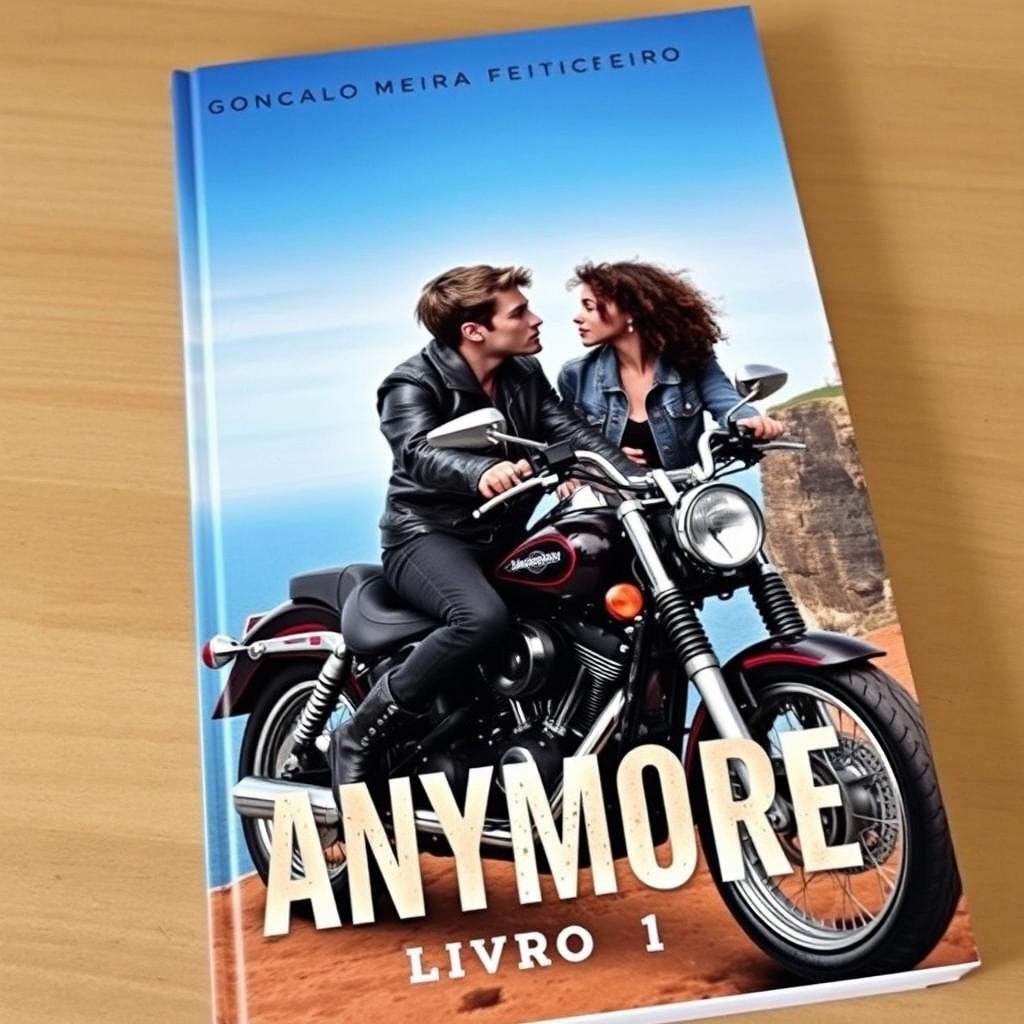 A romantic book cover featuring two teenage bikers on a Harley Davidson motorcycle, gazing into each other's eyes