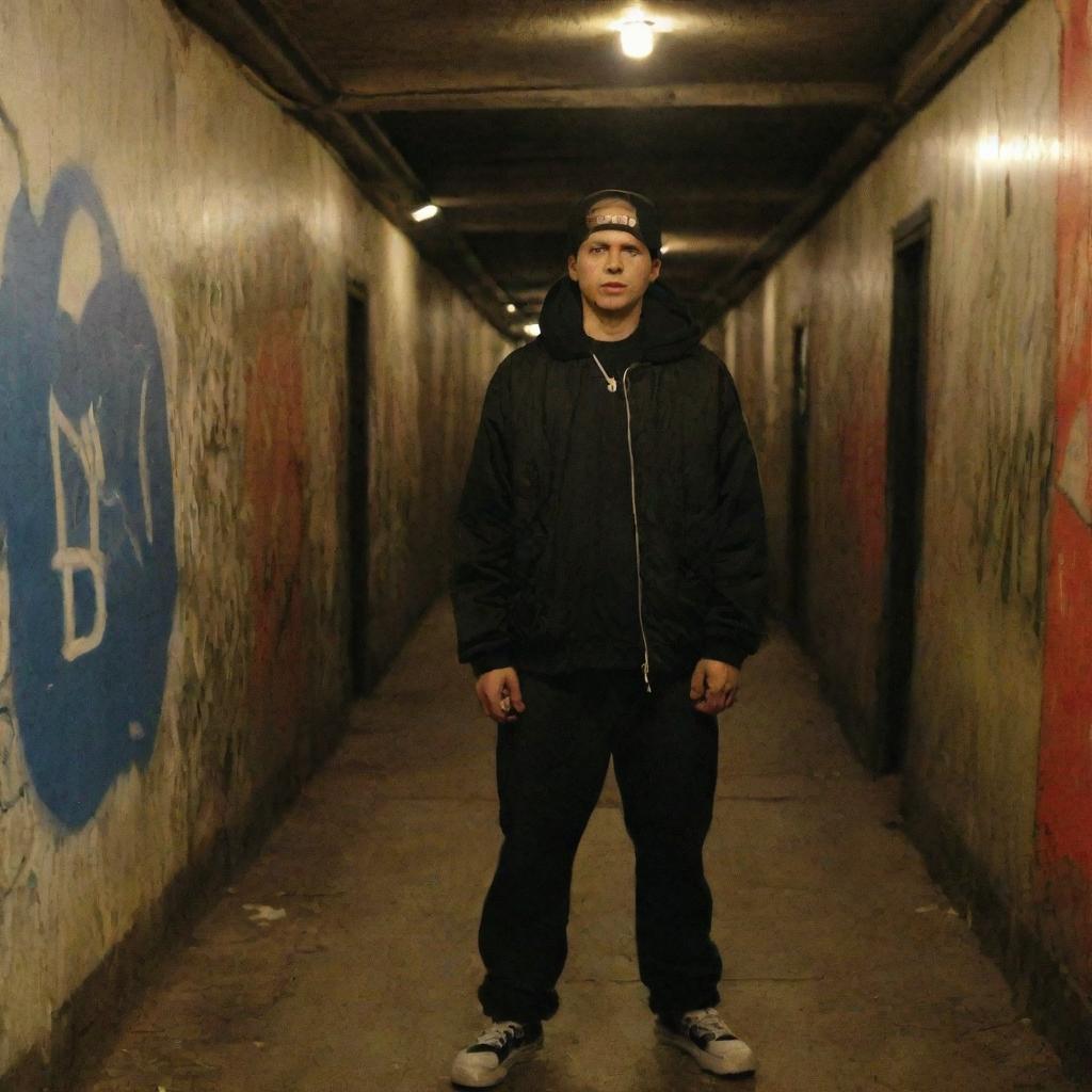 Underground Russian rap scene atmosphere in 2007, showcasing urban streets, graffiti art, and hip-hop culture.