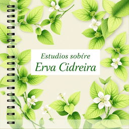 A workbook cover featuring lemon balm (erva cidreira) with elegant and organic design elements