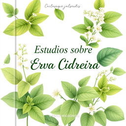 A workbook cover featuring lemon balm (erva cidreira) with elegant and organic design elements