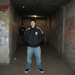 Underground Russian rap scene atmosphere in 2007, showcasing urban streets, graffiti art, and hip-hop culture.