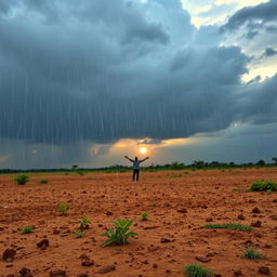 A scene depicting a rain shower during a dry season