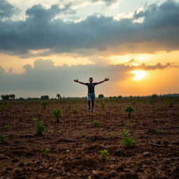 A scene depicting a rain shower during a dry season