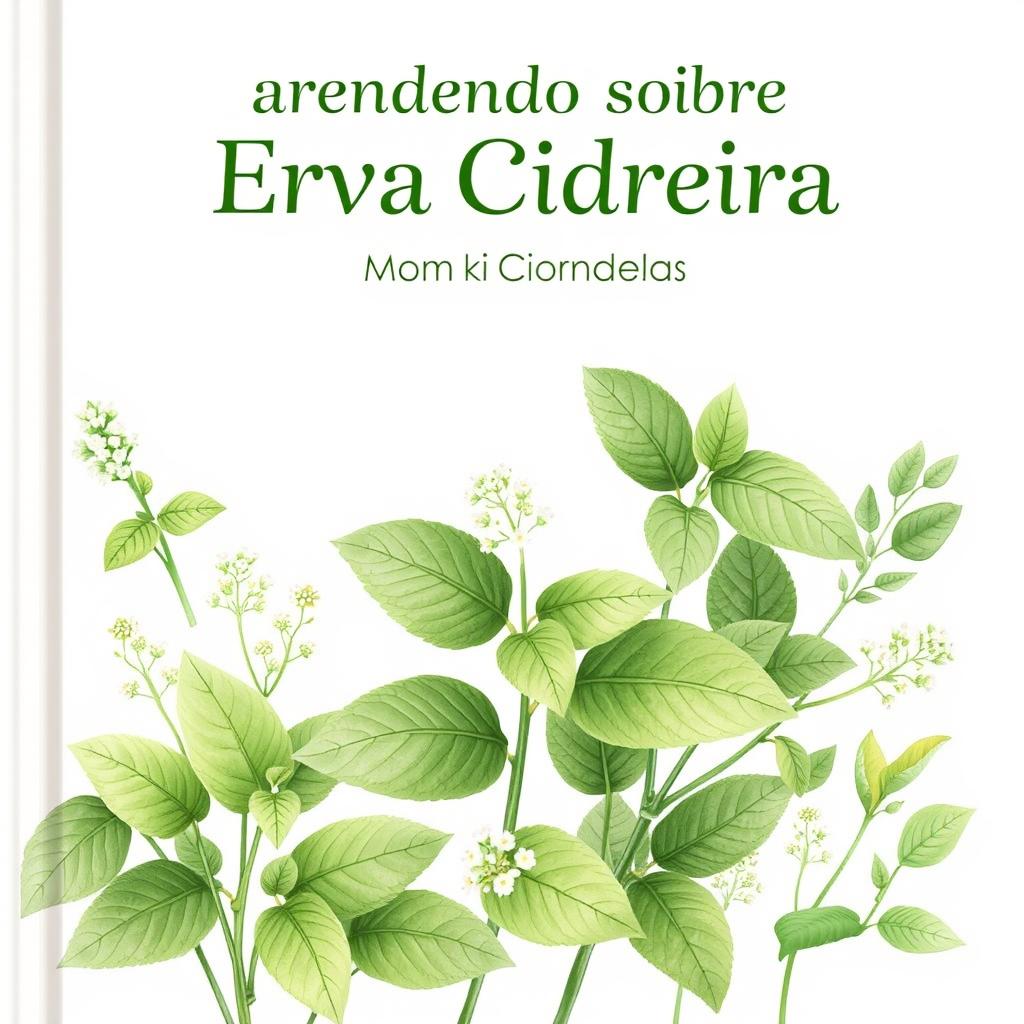 A workbook cover dedicated to lemon balm (erva cidreira) with a natural and inviting design