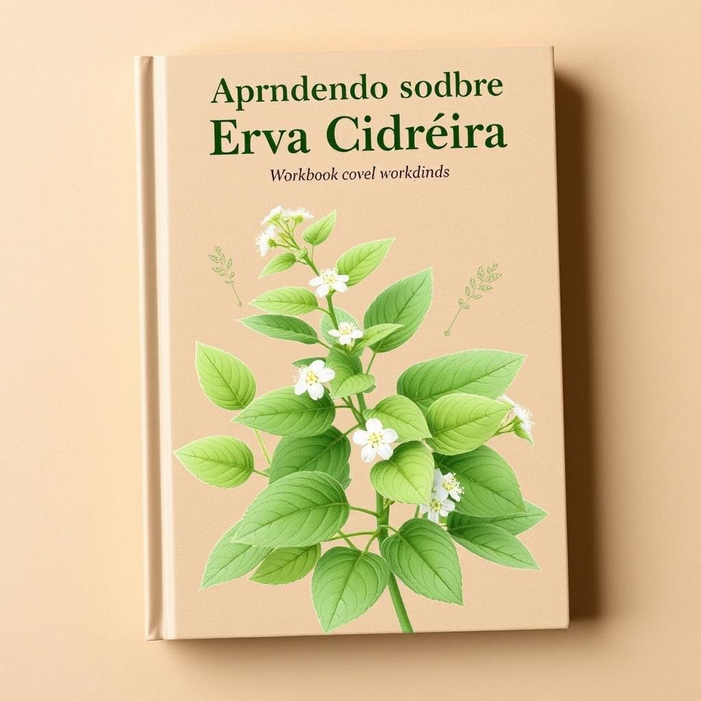 A workbook cover dedicated to lemon balm (erva cidreira) with a natural and inviting design