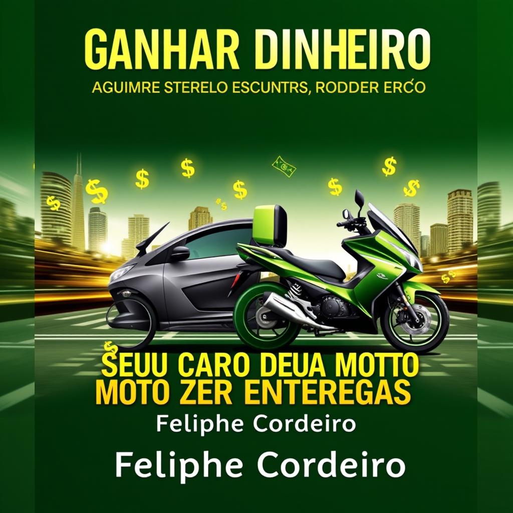 An ebook cover featuring a modern car and motorcycle side by side, both creatively integrated with dollar signs and monetary symbols to suggest profit through delivery services