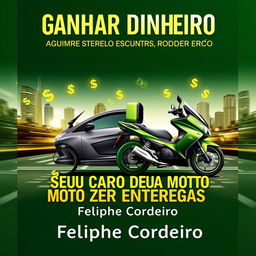 An ebook cover featuring a modern car and motorcycle side by side, both creatively integrated with dollar signs and monetary symbols to suggest profit through delivery services