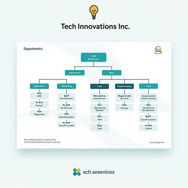 A professionally designed organizational chart for a fictitious company named "Tech Innovations Inc