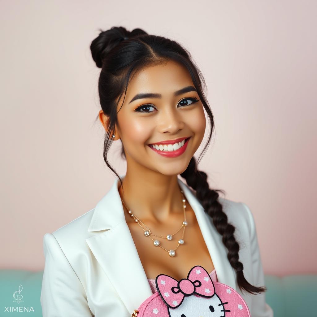 A stylish portrait of a beautiful woman named Ximena, with an affinity for Hello Kitty