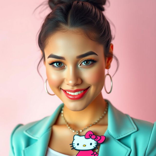 A stylish portrait of a beautiful woman named Ximena, with an affinity for Hello Kitty