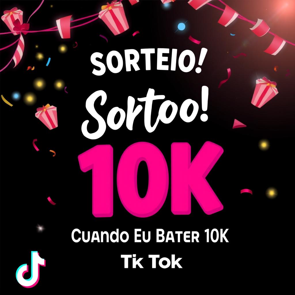 Um cartaz vibrante e chamativo para anunciar um sorteio no TikTok comemorando alcançar 10