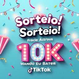 Um cartaz vibrante e chamativo para anunciar um sorteio no TikTok comemorando alcançar 10