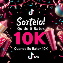 Um cartaz vibrante e chamativo para anunciar um sorteio no TikTok comemorando alcançar 10