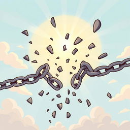 A cartoon illustration of chains breaking apart, symbolizing freedom from slavery