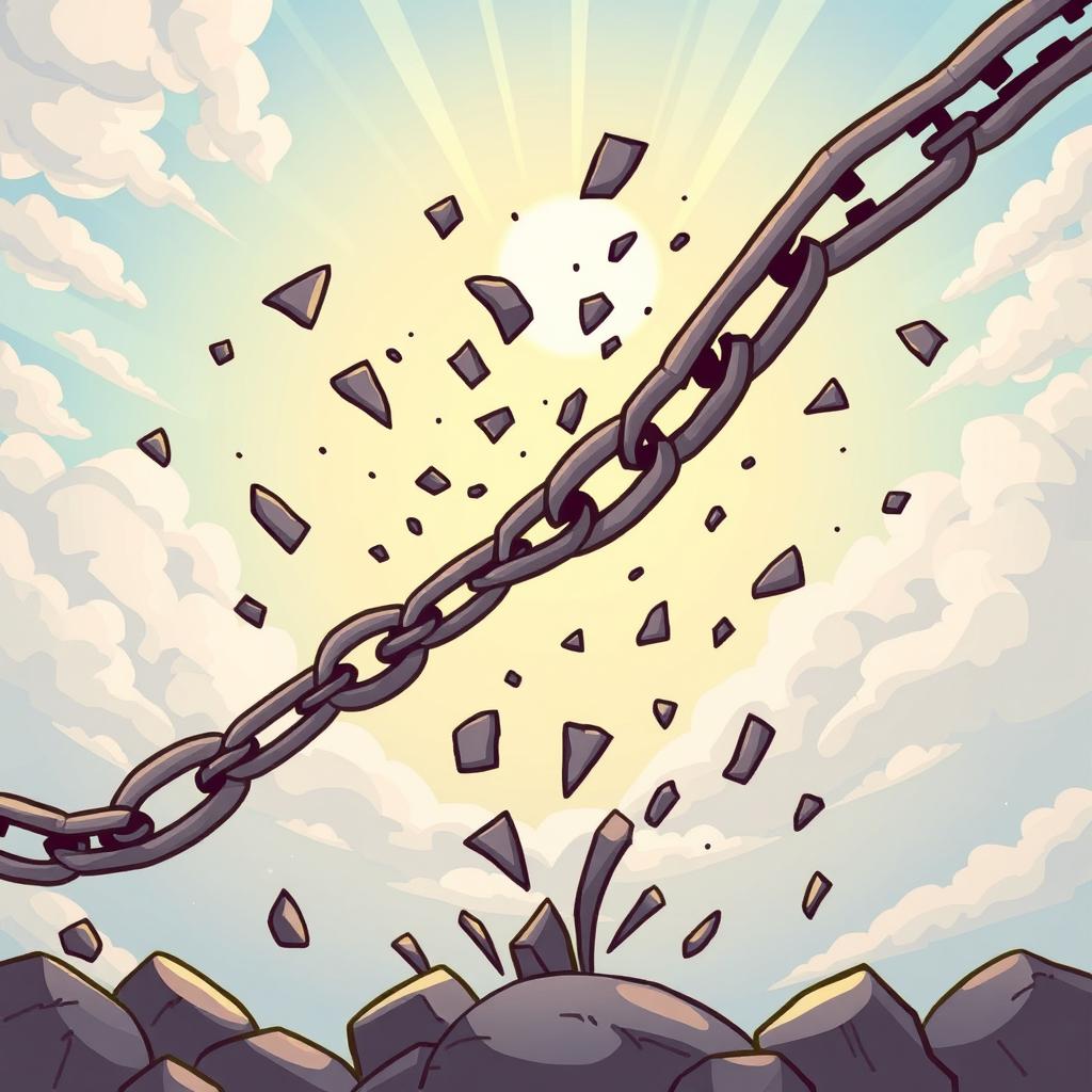 A cartoon illustration of chains breaking apart, symbolizing freedom from slavery