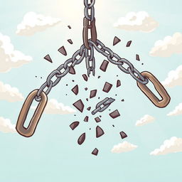 A cartoon illustration of chains breaking apart, symbolizing freedom from slavery