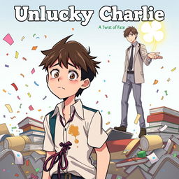 Anime style book cover for "Unlucky Charlie: A Twist of Fate"