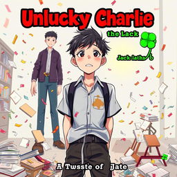 Anime style book cover for "Unlucky Charlie: A Twist of Fate"