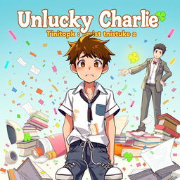Anime style book cover for "Unlucky Charlie: A Twist of Fate"