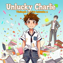 Anime style book cover for "Unlucky Charlie: A Twist of Fate"