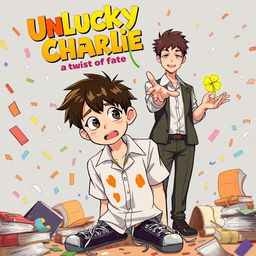 Anime style book cover for "Unlucky Charlie: A Twist of Fate"