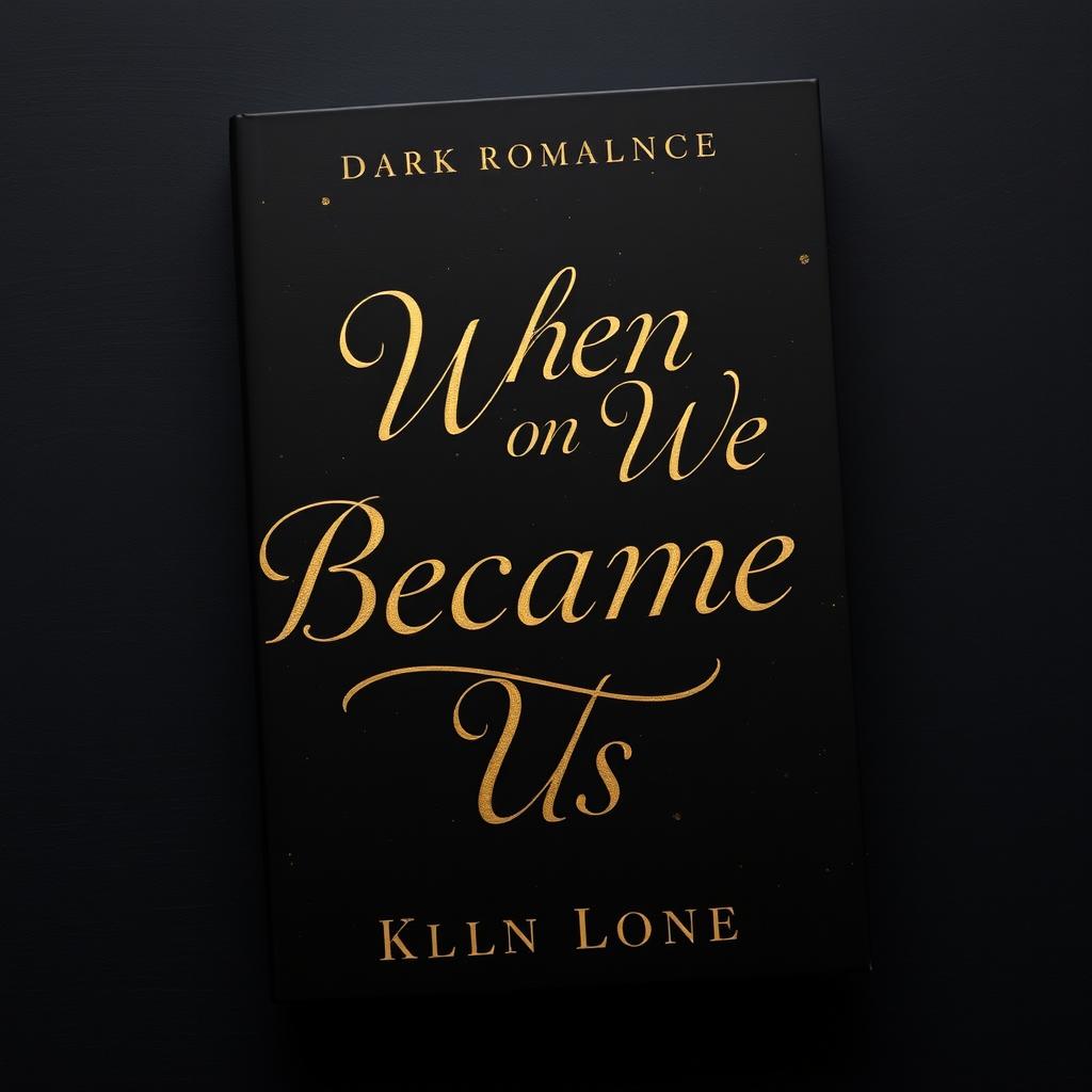 Dark romance book cover featuring a black background with subtle gold highlights