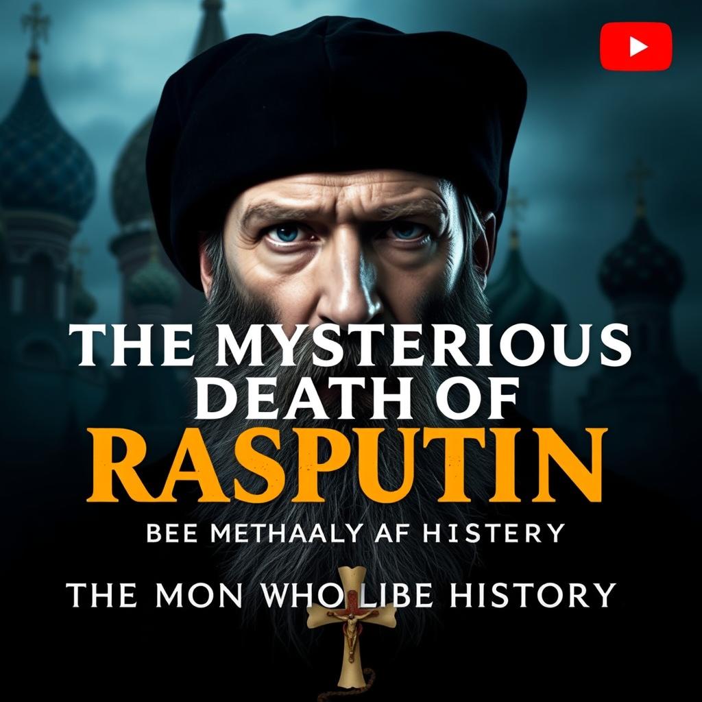 A YouTube thumbnail for a video titled 'The Mysterious Death of Rasputin: The Monk Who Defied History'