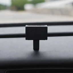 A miniature, horizontally extended, rectangle-shaped car vent clip with rounded edges. It's made from black plastic and has perforations, functioning as an air freshener.