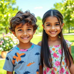 A young boy and girl standing together, both showcasing a blend of features from mixed ethnic backgrounds