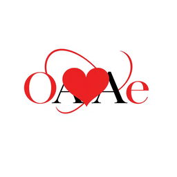 A logo design featuring the letters 'OAAe' creatively integrated with a heart symbol