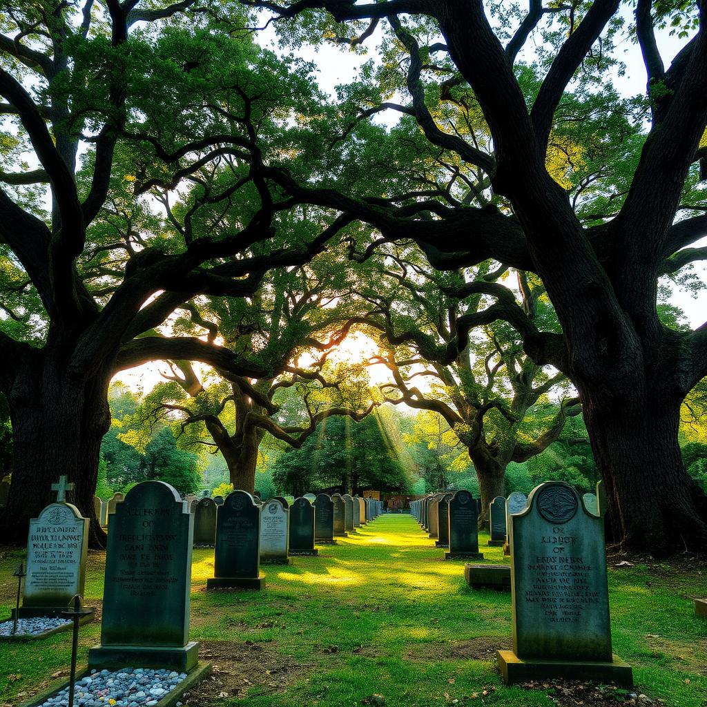 A serene and quiet graveyard, enveloped in a tranquil atmosphere